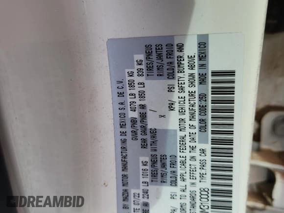 ✅ 2022 Mazda 3 Select • VIN: 3MZBPABL4NM310008 • Lot: 86147945. Wystawiony na Copart z przebiegiem 25 462 mil. Bezpłatny archiwum sprzedaży aukcyjnych z USA i szczegółowy raport historii pojazdu na DreamBid. Zdjęcie 13.