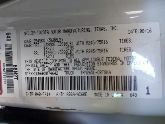 ✅ 2017 Toyota Tacoma SR • VIN: 5TFRX5GN6HX074642 • Лот: 42345316. Опубликован ранее на IAAI с пробегом 78 652 миль. Бесплатный доступ к архиву аукционных продаж из США и подробный отчёт об истории автомобиля на DreamBid. Изображение 9.