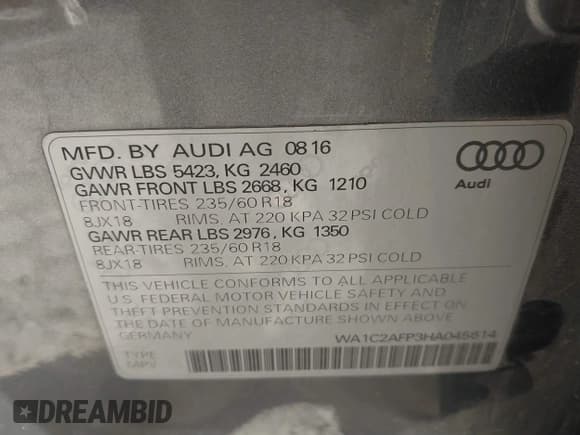 ✅ 2017 Audi Q5 Premium • VIN: WA1C2AFP3HA045614 • Лот: 43453703. Опубликован ранее на IAAI с пробегом 101 809 миль. Бесплатный доступ к архиву аукционных продаж из США и подробный отчёт об истории автомобиля на DreamBid. Изображение 9.