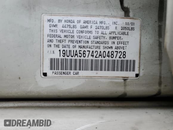 ✅ 2002 Acura TL w/Navigation • VIN: 19UUA56742A048728 • Lot: 50744665. Wystawiony na Copart z przebiegiem Nie podano. Bezpłatny archiwum sprzedaży aukcyjnych z USA i szczegółowy raport historii pojazdu na DreamBid. Zdjęcie 12.