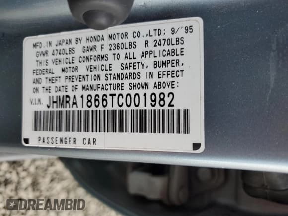 ✅ 1996 Honda Odyssey LX • VIN: JHMRA1866TC001982 • Lot: 42040495. Listed on Copart with 272,204 mi. Free auction sales archive from the USA and detailed vehicle history report at DreamBid. Image 15.