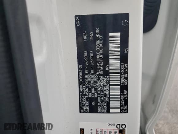 ✅ 2025 Toyota 4Runner SR5 • VIN: JTEVA5BR3S5014259 • Lot: 80078905. Wystawiony na Copart z przebiegiem 7 844 mil. Bezpłatny archiwum sprzedaży aukcyjnych z USA i szczegółowy raport historii pojazdu na DreamBid. Zdjęcie 13.