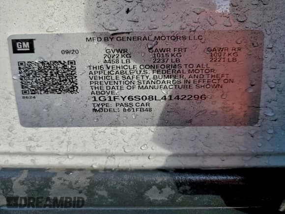 ✅ 2020 Chevrolet Bolt EV LT • VIN: 1G1FY6S08L4142296 • Lot: 94631475. Listed on Copart with 36,684 mi. Free auction sales archive from the USA and detailed vehicle history report at DreamBid. Image 13.