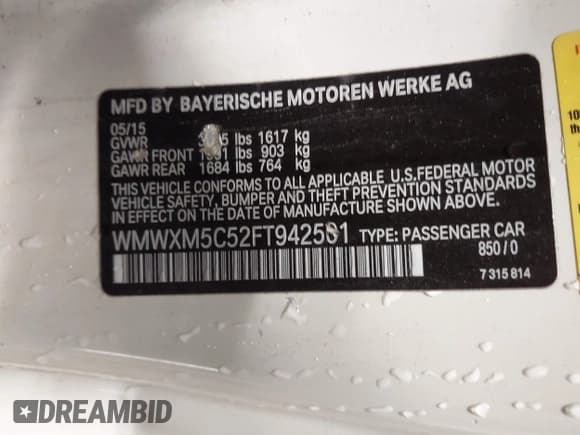 ✅ 2015 MINI Hardtop • VIN: WMWXM5C52FT942501 • Лот: 43422676. Опубликован ранее на IAAI с пробегом 56 789 миль. Бесплатный доступ к архиву аукционных продаж из США и подробный отчёт об истории автомобиля на DreamBid. Изображение 9.