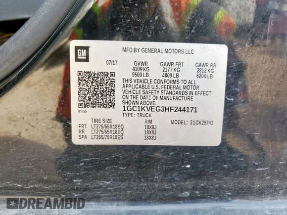 ✅ 2017 Chevrolet Silverado 2500HD LT • VIN: 1GC1KVEG3HF244171 • Lot: 84920765. Listed on Copart with 120,097 mi. Free auction sales archive from the USA and detailed vehicle history report at DreamBid. Image 13.