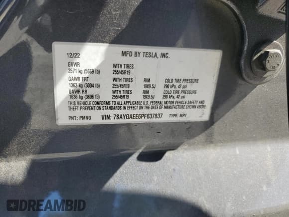 ✅ 2023 Tesla Model Y Long Range • VIN: 7SAYGAEE6PF637837 • Лот: 56227545. Опубликован ранее на Copart с пробегом 19 646 миль. Бесплатный доступ к архиву аукционных продаж из США и подробный отчёт об истории автомобиля на DreamBid. Изображение 14.