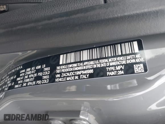 ✅ 2022 Jeep Renegade Trailhawk • VIN: ZACNJDC19NPN46986 • Lot: 43572563. Listed on IAAI with 82,228 mi. Free auction sales archive from the USA and detailed vehicle history report at DreamBid. Image 9.