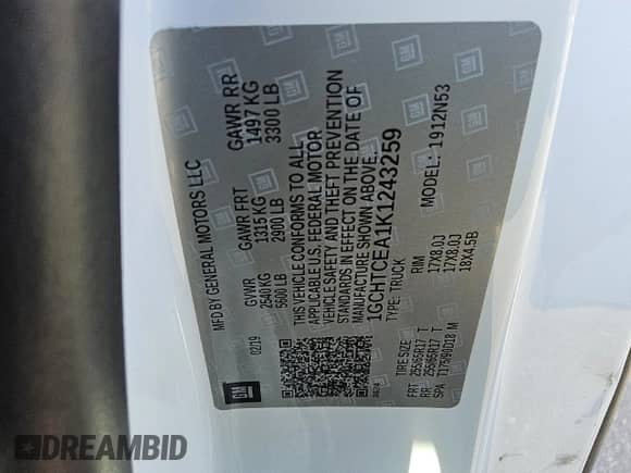 2019 Chevrolet Colorado 4WD LT with VIN 1GCHTCEA1K1243259, listed as a Copart auction lot 53825015 with 128,845 mi miles and Clean title. Bid and sale history available at DreamBid. Image 12.