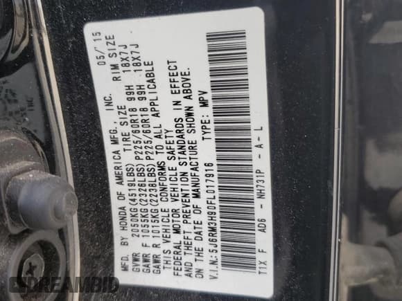 ✅ 2015 Honda CR-V Touring • VIN: 5J6RM3H90FL017916 • Лот: 70868115. Опубликован ранее на Copart с пробегом 152 958 миль. Бесплатный доступ к архиву аукционных продаж из США и подробный отчёт об истории автомобиля на DreamBid. Изображение 14.