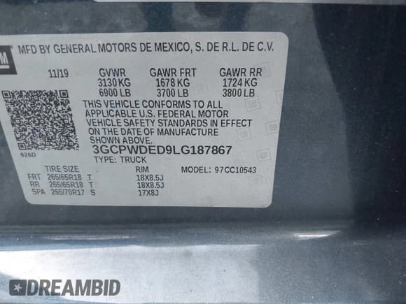 ✅ 2020 Chevrolet Silverado 1500 RST • VIN: 3GCPWDED9LG187867 • Lot: 43413105. Listed on IAAI with Not provided. Free auction sales archive from the USA and detailed vehicle history report at DreamBid. Image 9.