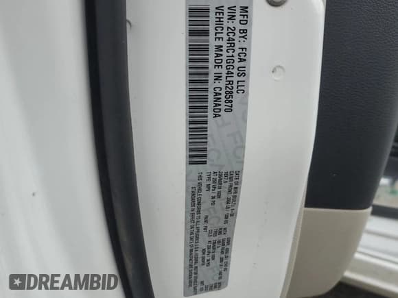 ✅ 2020 Chrysler Pacifica Limited • VIN: 2C4RC1GG4LR285870 • Lot: 82645385. Listed on Copart with 119,169 mi. Free auction sales archive from the USA and detailed vehicle history report at DreamBid. Image 13.