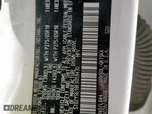 ✅ 2015 Toyota Sequoia SR5 • VIN: 5TDZY5G18FS059430 • Lot: 57531165. Listed on Copart with 220,463 mi. Free auction sales archive from the USA and detailed vehicle history report at DreamBid. Image 13.