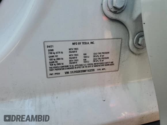 ✅ 2021 Tesla Model Y Standard Range • VIN: 5YJYGDED9MF163299 • Lot: 80437915. Wystawiony na Copart z przebiegiem 79 790 mil. Bezpłatny archiwum sprzedaży aukcyjnych z USA i szczegółowy raport historii pojazdu na DreamBid. Zdjęcie 12.