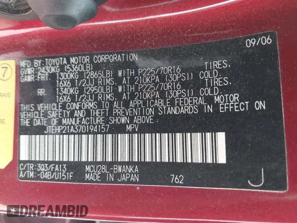 ✅ 2007 Toyota Highlander • VIN: JTEHP21A370194157 • Лот: 42991143. Опубликован ранее на IAAI с пробегом 170 445 миль. Бесплатный доступ к архиву аукционных продаж из США и подробный отчёт об истории автомобиля на DreamBid. Изображение 9.