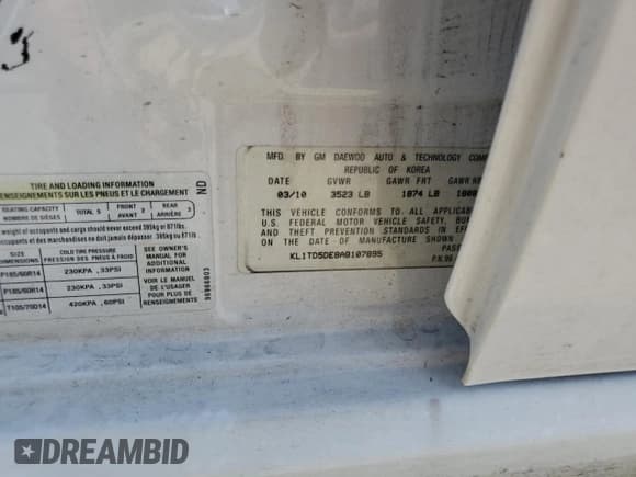 ✅ 2010 Chevrolet Aveo 1LT • VIN: KL1TD5DE8AB107895 • Lot: 64520045. Wystawiony na Copart z przebiegiem 141 488 mil. Bezpłatny archiwum sprzedaży aukcyjnych z USA i szczegółowy raport historii pojazdu na DreamBid. Zdjęcie 12.