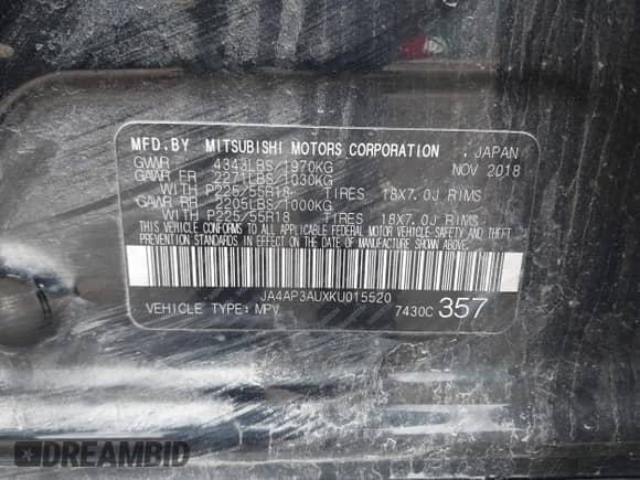 2019 Mitsubishi Outlander ES with VIN JA4AP3AUXKU015520, listed as a IAAI auction lot 43025630 with 152,338 mi miles and . Bid and sale history available at DreamBid. Image 9.