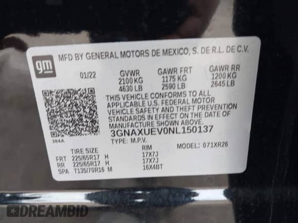 2022 Chevrolet Equinox LT с VIN 3GNAXUEV0NL150137, выставлен на аукционе IAAI как лот 43291318 с пробегом 49 434 миль миль и . История ставок и продаж доступна на DreamBid. Изображение 9.