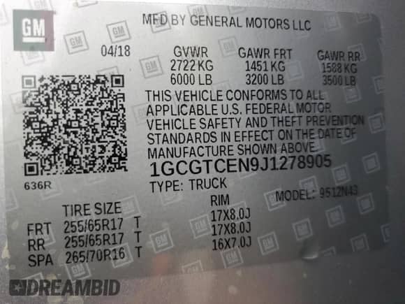 2018 Chevrolet Colorado 4WD LT с VIN 1GCGTCEN9J1278905, выставлен на аукционе Copart как лот 70476775 с пробегом 124 994 миль миль и Списание • Salvage title. История ставок и продаж доступна на DreamBid. Изображение 12.