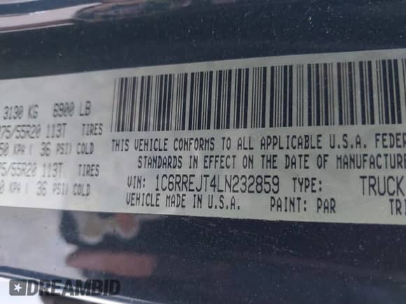 2020 Ram 1500 Laramie с VIN 1C6RREJT4LN232859, выставлен на аукционе IAAI как лот 41811981 с пробегом 104 763 миль миль и . История ставок и продаж доступна на DreamBid. Изображение 9.