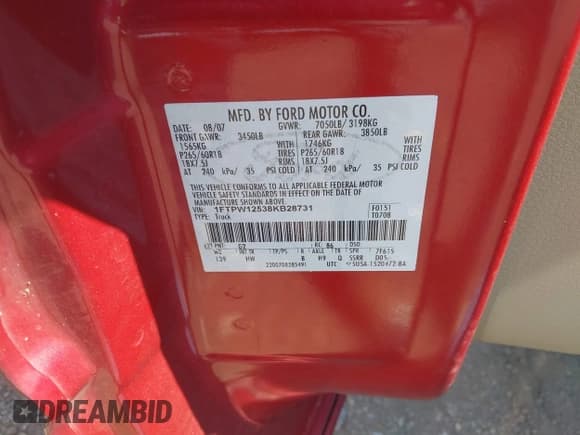 ✅ 2008 Ford F-150 XLT • VIN: 1FTPW12538KB28731 • Lot: 43012060. Wystawiony na IAAI z przebiegiem 110 066 mil. Bezpłatny archiwum sprzedaży aukcyjnych z USA i szczegółowy raport historii pojazdu na DreamBid. Zdjęcie 9.