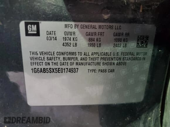 ✅ 2014 Cadillac ATS Luxury RWD • VIN: 1G6AB5SX5E0174937 • Lot: 49484605. Listed on Copart with 191,907 mi. Free auction sales archive from the USA and detailed vehicle history report at DreamBid. Image 12.