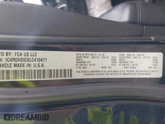 ✅ 2020 Dodge Durango GT • VIN: 1C4RDHDGXLC410471 • Lot: 41490233. Listed on IAAI with 158,278 mi. Free auction sales archive from the USA and detailed vehicle history report at DreamBid. Image 9.