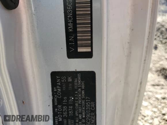 2009 Hyundai Accent Auto SE z VIN KMHCN36C29U139517, wystawiony jako Copart lot #50884025 z przebiegiem 55 814 mil mil oraz Nie do naprawy • Non repairable. Historia ofert i sprzedaży dostępna na DreamBid. Obrazek 12.