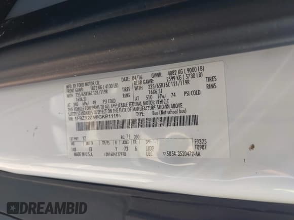 ✅ 2016 Ford Transit XL • VIN: 1FBZX2ZM6GKB11191 • Lot: 43018554. Wystawiony na IAAI z przebiegiem 162 192 mil. Bezpłatny archiwum sprzedaży aukcyjnych z USA i szczegółowy raport historii pojazdu na DreamBid. Zdjęcie 9.