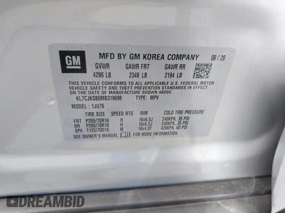 ✅ 2021 Chevrolet Trax LS • VIN: KL7CJKSB0MB319698 • Lot: 43034620. Listed on IAAI with 8,224 mi. Free auction sales archive from the USA and detailed vehicle history report at DreamBid. Image 9.