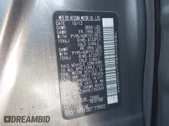 ✅ 2014 Nissan Cube S • VIN: JN8AZ2KR9ET350349 • Lot: 43089242. Listed on IAAI with 168,788 mi. Free auction sales archive from the USA and detailed vehicle history report at DreamBid. Image 9.