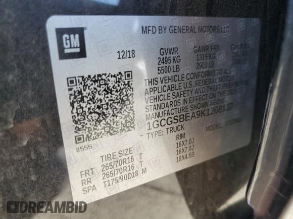 ✅ 2019 Chevrolet Colorado 2WD Work Truck • VIN: 1GCGSBEA9K1208137 • Лот: 75049414. Опубликован ранее на Copart с пробегом 73 537 миль. Бесплатный доступ к архиву аукционных продаж из США и подробный отчёт об истории автомобиля на DreamBid. Изображение 12.