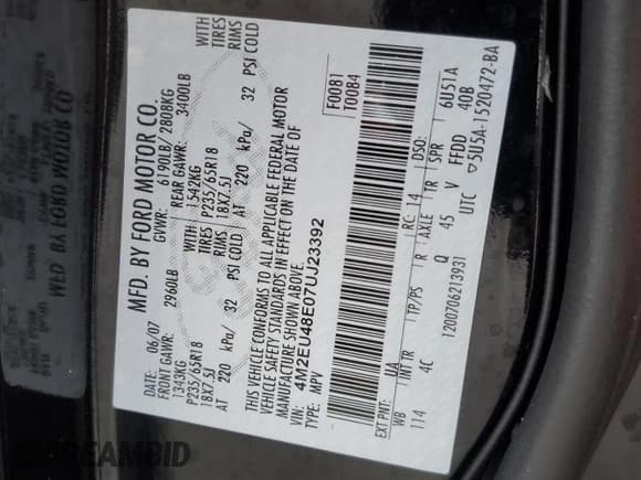 ✅ 2007 Mercury Mountaineer Premier • VIN: 4M2EU48E07UJ23392 • Lot: 85943174. Wystawiony na Copart z przebiegiem 66 186 mil. Bezpłatny archiwum sprzedaży aukcyjnych z USA i szczegółowy raport historii pojazdu na DreamBid. Zdjęcie 13.