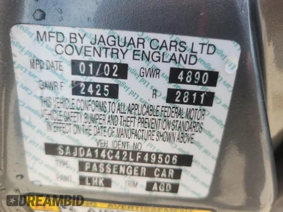 ✅ 2002 Jaguar XJ 8 • VIN: SAJDA14C42LF49506 • Лот: 62320175. Опубликован ранее на Copart с пробегом Не указан. Бесплатный доступ к архиву аукционных продаж из США и подробный отчёт об истории автомобиля на DreamBid. Изображение 12.