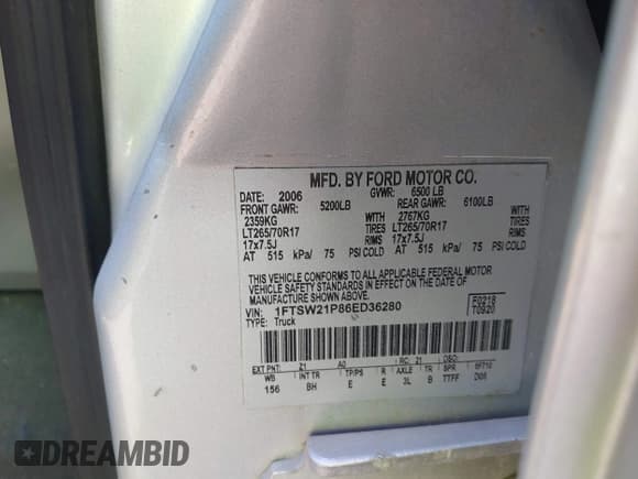 ✅ 2006 Ford F-250 XL • VIN: 1FTSW21P86ED36280 • Lot: 42228852. Listed on IAAI with 155,617 mi. Free auction sales archive from the USA and detailed vehicle history report at DreamBid. Image 9.