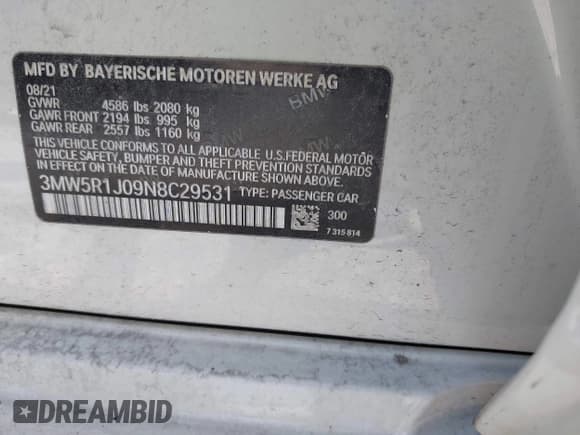 ✅ 2022 BMW 3 Series 330i • VIN: 3MW5R1J09N8C29531 • Lot: 43074092. Wystawiony na IAAI z przebiegiem 39 427 mil. Bezpłatny archiwum sprzedaży aukcyjnych z USA i szczegółowy raport historii pojazdu na DreamBid. Zdjęcie 9.