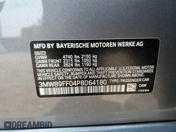 2023 BMW 3 Series 330i xDrive z VIN 3MW89FF04P8D64180, wystawiony jako Copart lot #70650175 z przebiegiem 19 552 mil mil oraz Czysty tytuł • Clean title. Historia ofert i sprzedaży dostępna na DreamBid. Obrazek 12.