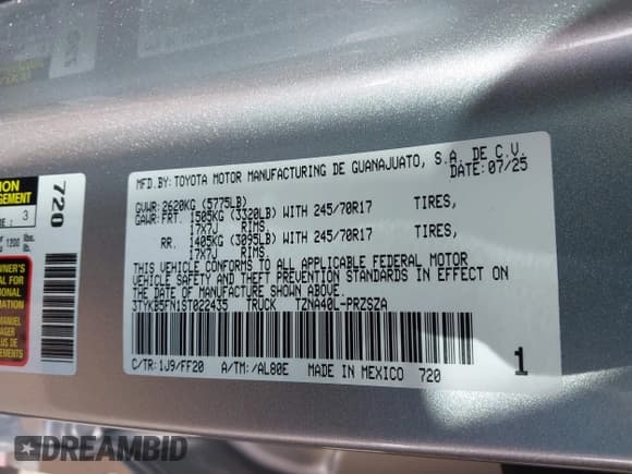 ✅ 2025 Toyota Tacoma SR5 • VIN: 3TYKB5FN1ST022435 • Lot: 43515823. Wystawiony na IAAI z przebiegiem 1 194 mil. Bezpłatny archiwum sprzedaży aukcyjnych z USA i szczegółowy raport historii pojazdu na DreamBid. Zdjęcie 9.