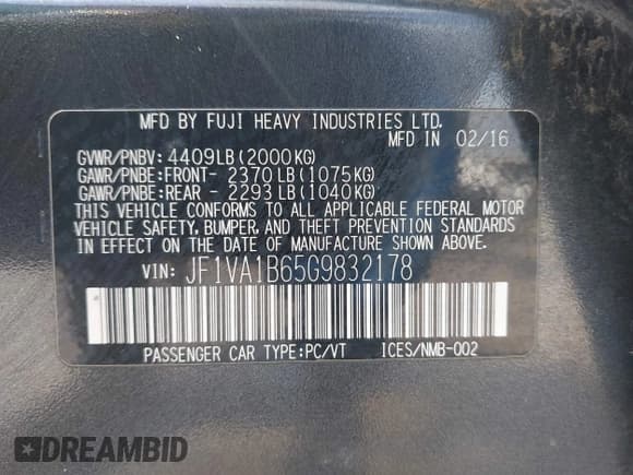 ✅ 2016 Subaru WRX • VIN: JF1VA1B65G9832178 • Lot: 42665875. Listed on IAAI with 141,131 mi. Free auction sales archive from the USA and detailed vehicle history report at DreamBid. Image 9.