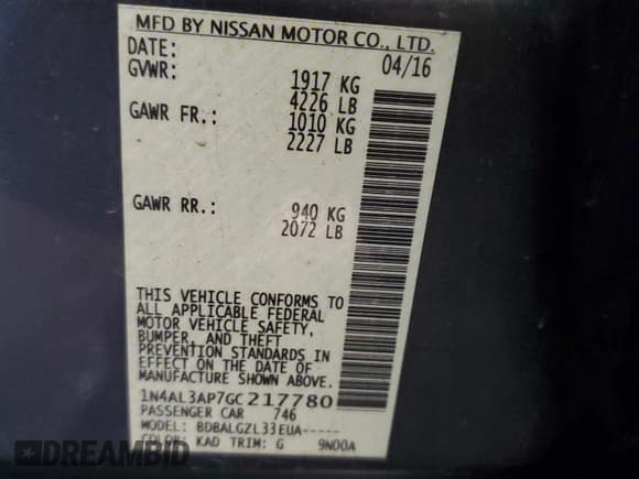 ✅ 2016 Nissan Altima SL • VIN: 1N4AL3AP7GC217780 • Lot: 93819095. Wystawiony na Copart z przebiegiem 164 715 mil. Bezpłatny archiwum sprzedaży aukcyjnych z USA i szczegółowy raport historii pojazdu na DreamBid. Zdjęcie 12.