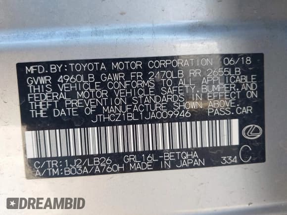 ✅ 2018 Lexus GS 350 • VIN: JTHCZ1BL1JA009946 • Лот: 43797150. Опубликован ранее на IAAI с пробегом 71 617 миль. Бесплатный доступ к архиву аукционных продаж из США и подробный отчёт об истории автомобиля на DreamBid. Изображение 9.