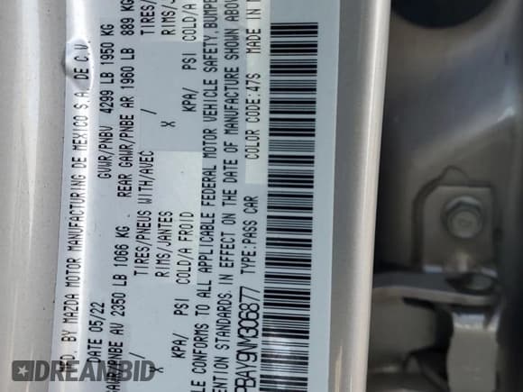 ✅ 2022 Mazda 3 2.5 Turbo • VIN: 3MZBPBAY9NM306877 • Lot: 87252804. Listed on Copart with 21,724 mi. Free auction sales archive from the USA and detailed vehicle history report at DreamBid. Image 12.