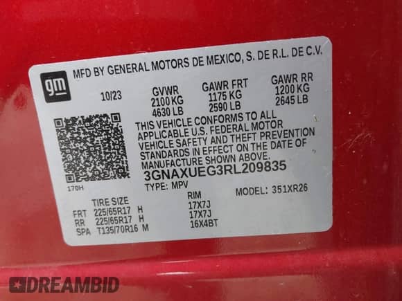 2024 Chevrolet Equinox LT с VIN 3GNAXUEG3RL209835, выставлен на аукционе IAAI как лот 43440472 с пробегом 20 159 миль миль и . История ставок и продаж доступна на DreamBid. Изображение 9.