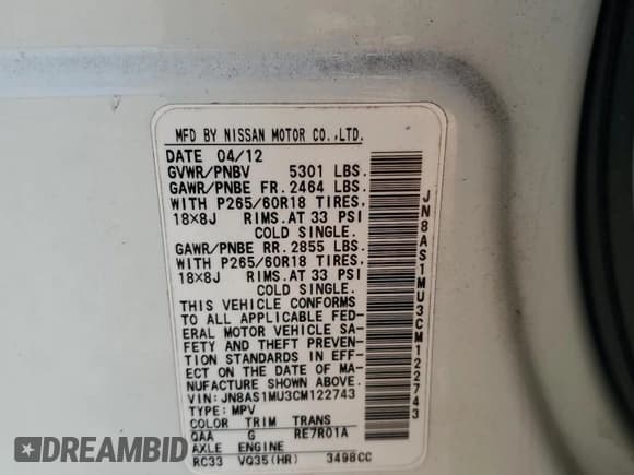 ✅ 2012 Infiniti FX • VIN: JN8AS1MU3CM122743 • Лот: 87072635. Опубликован ранее на Copart с пробегом 163 123 миль. Бесплатный доступ к архиву аукционных продаж из США и подробный отчёт об истории автомобиля на DreamBid. Изображение 14.