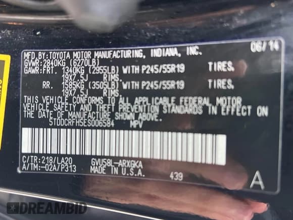 ✅ 2014 Toyota Highlander Limited • VIN: 5TDDCRFH5ES006584 • Лот: 41808224. Опубликован ранее на IAAI с пробегом 206 163 миль. Бесплатный доступ к архиву аукционных продаж из США и подробный отчёт об истории автомобиля на DreamBid. Изображение 9.