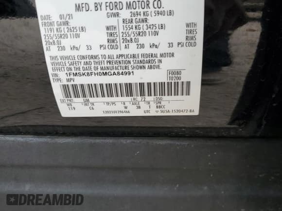 ✅ 2021 Ford Explorer Limited • VIN: 1FMSK8FH0MGA84991 • Lot: 71104255. Wystawiony na Copart z przebiegiem 65 150 mil. Bezpłatny archiwum sprzedaży aukcyjnych z USA i szczegółowy raport historii pojazdu na DreamBid. Zdjęcie 13.