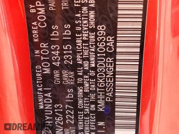 ✅ 2013 Hyundai Genesis Coupe 2.0T • VIN: KMHHT6KD3DU106398 • Lot: 61728265. Wystawiony na Copart z przebiegiem 115 266 mil. Bezpłatny archiwum sprzedaży aukcyjnych z USA i szczegółowy raport historii pojazdu na DreamBid. Zdjęcie 12.