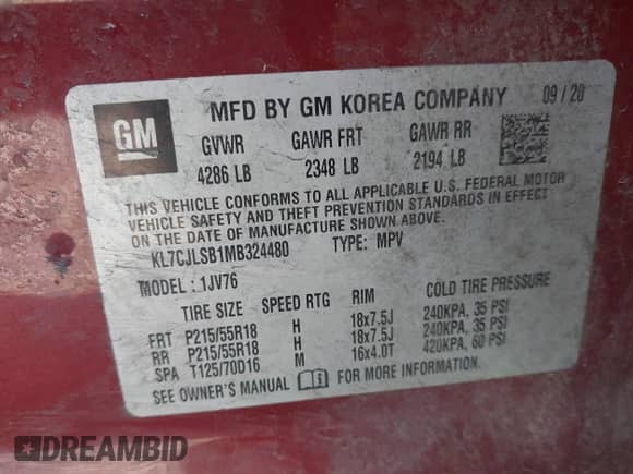 2021 Chevrolet Trax LT z VIN KL7CJLSB1MB324480, wystawiony jako IAAI lot #43222826 z przebiegiem 91 008 mil mil oraz . Historia ofert i sprzedaży dostępna na DreamBid. Obrazek 9.