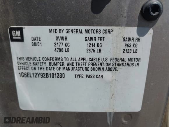 ✅ 2002 Cadillac Eldorado ESC • VIN: 1G6EL12Y92B101330 • Lot: 42548463. Listed on IAAI with 162,168 mi. Free auction sales archive from the USA and detailed vehicle history report at DreamBid. Image 9.