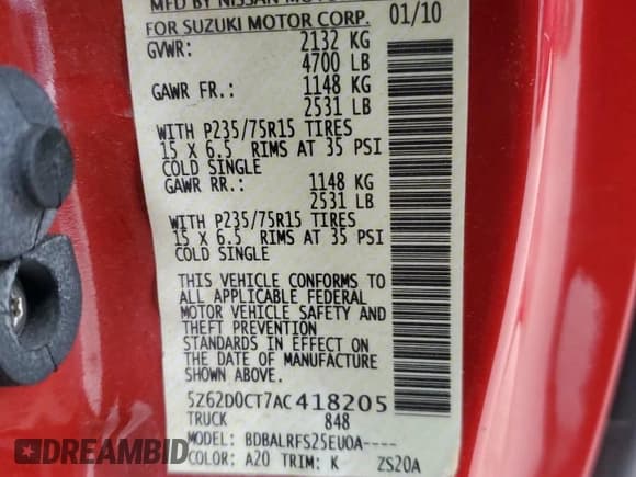 ✅ 2010 Suzuki Equator • VIN: 5Z62D0CT7AC418205 • Lot: 75843934. Wystawiony na Copart z przebiegiem 115 484 mil. Bezpłatny archiwum sprzedaży aukcyjnych z USA i szczegółowy raport historii pojazdu na DreamBid. Zdjęcie 12.