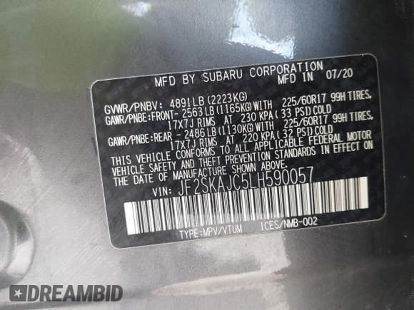 ✅ 2020 Subaru Forester Premium • VIN: JF2SKAJC5LH590057 • Lot: 43449942. Listed on IAAI with 45,466 mi. Free auction sales archive from the USA and detailed vehicle history report at DreamBid. Image 9.